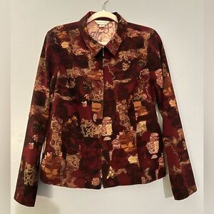 Christopher & Banks Burgundy and Beige Floral Jacket